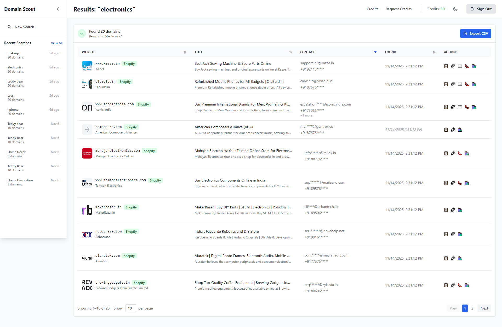 Domain Scout dashboard preview